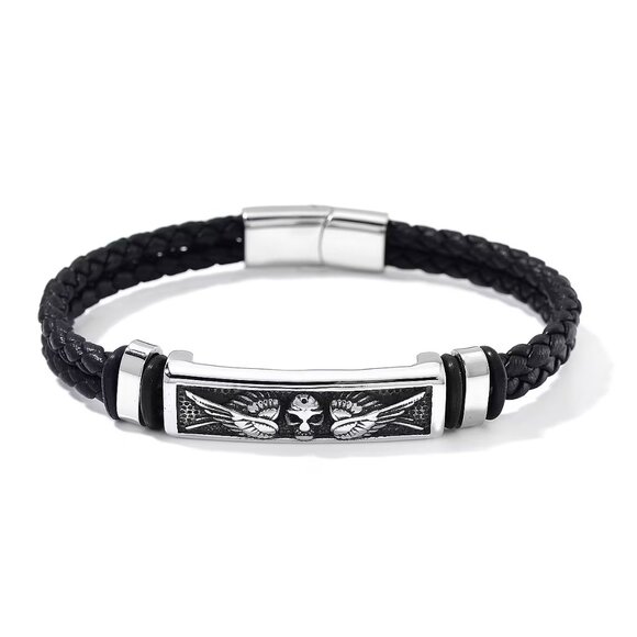Stainless Steel and Microfiber Leather Wings 8 Inch Bracelet - Picture 1 of 3